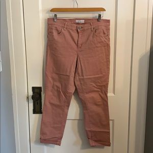 Loft Skinny Crop pants in light red/pink.